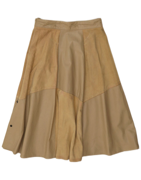 Saia larga de couro feminino vintage IT 42 médio W26 bege colorblock