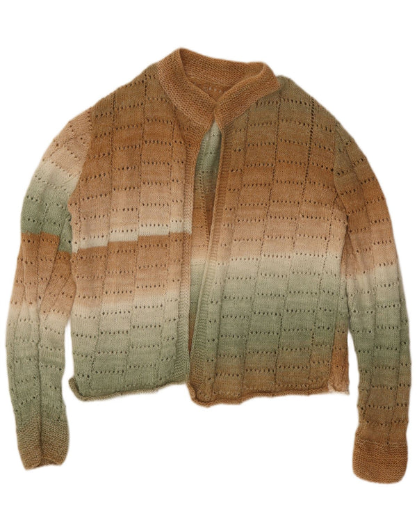 Suéter cardigã aberto feminino vintage Reino Unido 18 XL listrado marrom