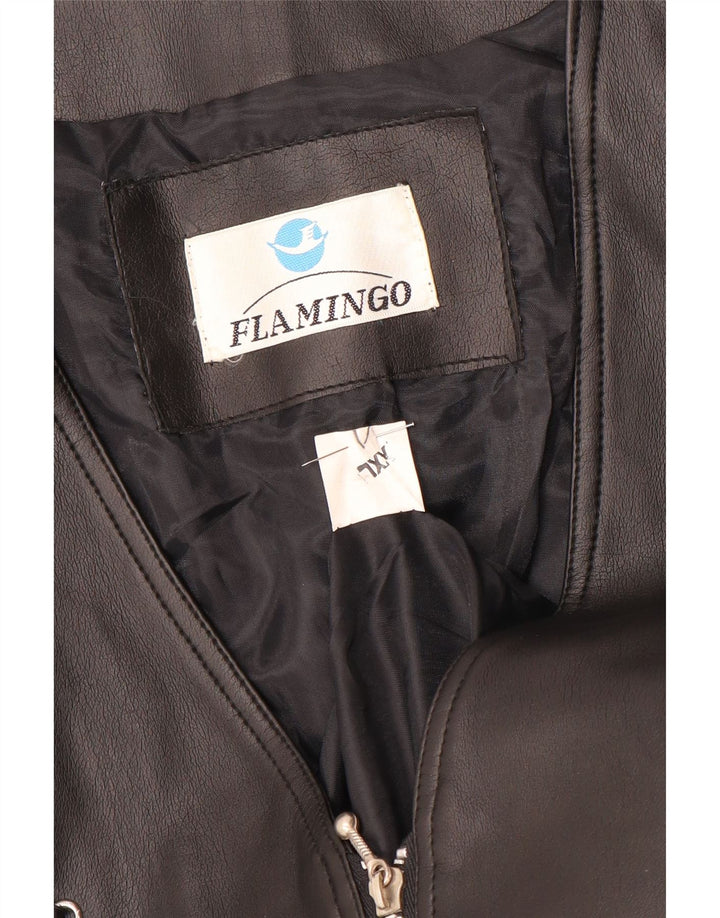 Colete de couro feminino vintage UK 20 2XL preto