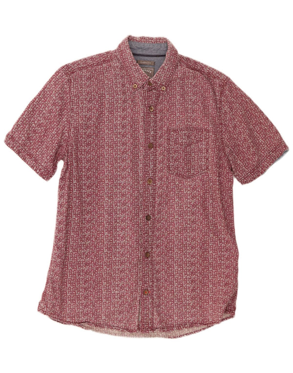 Camisa masculina de manga curta Fat Face Classic Fit pequena linho geométrico vermelho