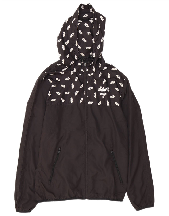 Adidas Mens Graphic Hooded Rain Jacket UK 36 Pequeno Poliéster Preto