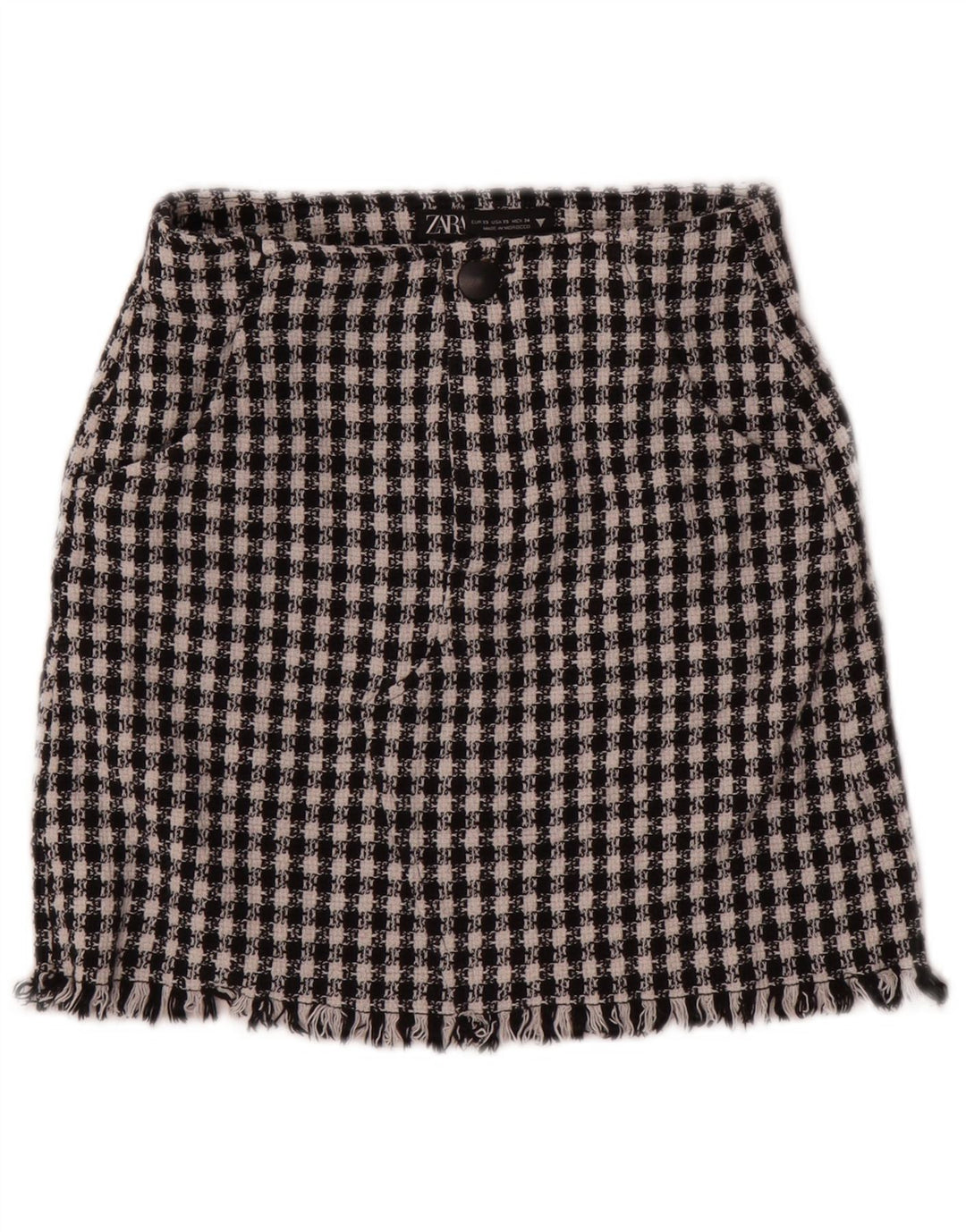 Mini saia feminina Zara XS W24 algodão houndstooth preto