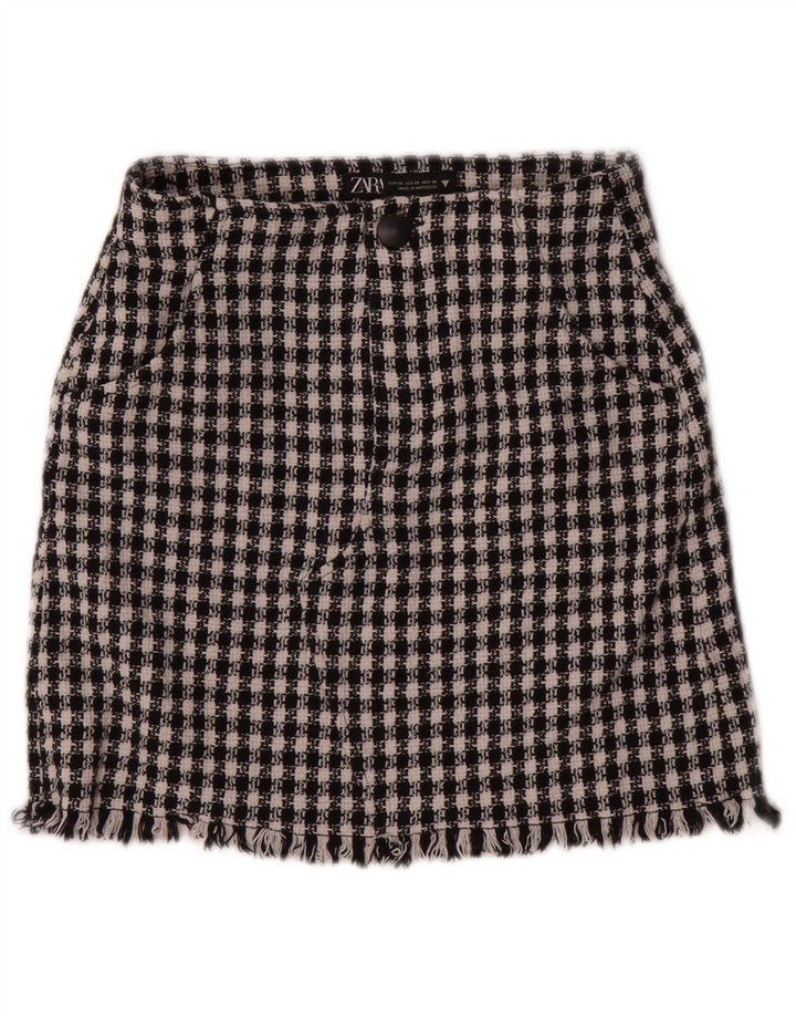 Mini saia feminina Zara XS W24 algodão houndstooth preto
