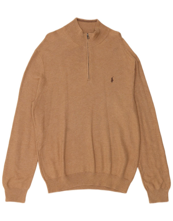Suéter masculino Polo Ralph Lauren com zíper e gola XL algodão bege