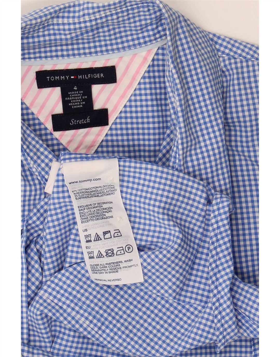 Camisa feminina Tommy Hilfiger US 4 pequena azul algodão guingão