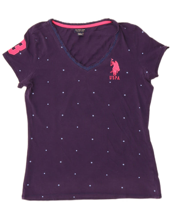 US Polo Assn. Camiseta feminina estampada UK 16 grande azul marinho manchado