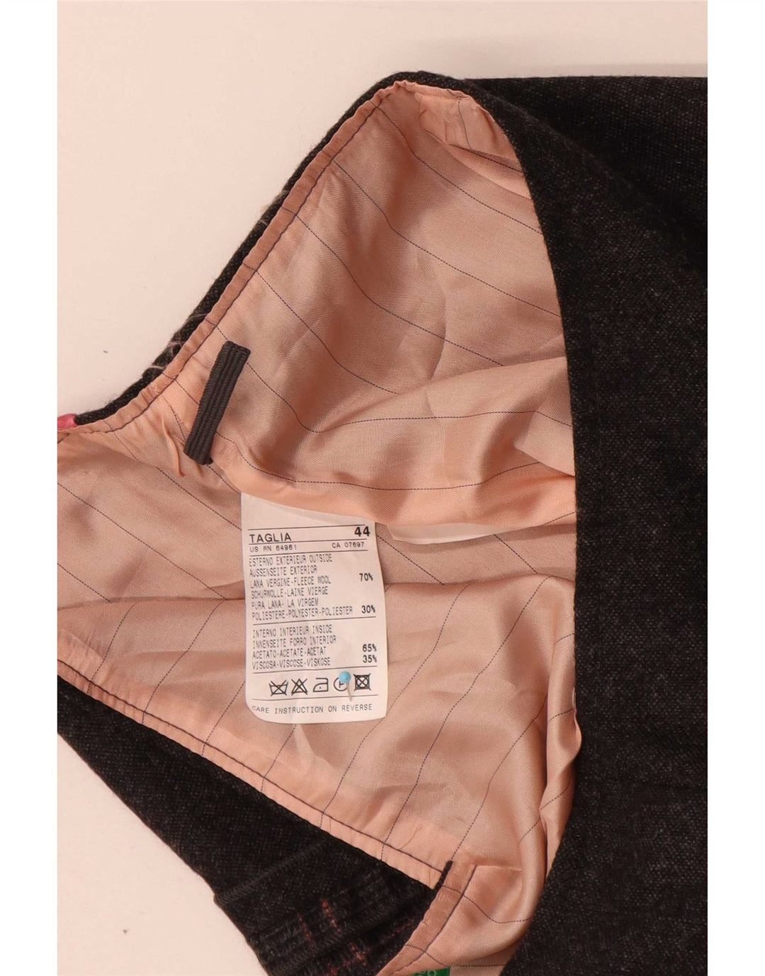 Mini saia feminina Benetton IT 44 médio W30 lã virgem xadrez cinza