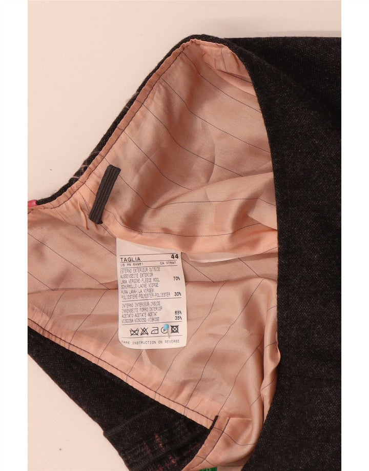 Mini saia feminina Benetton IT 44 médio W30 lã virgem xadrez cinza
