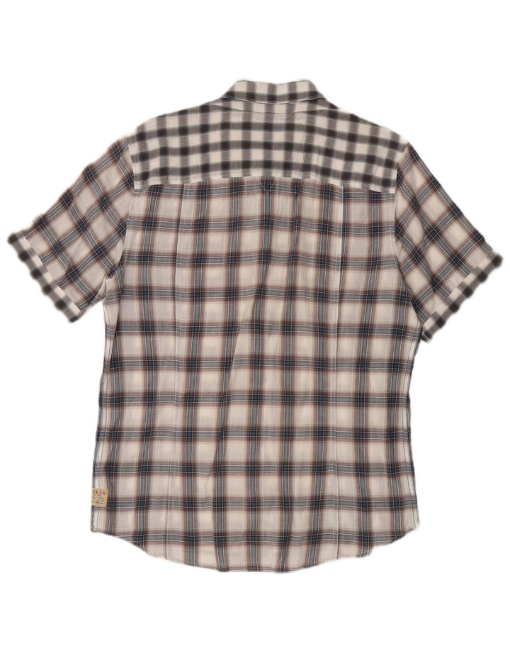 Guess Camisa masculina de manga curta grande xadrez cinza