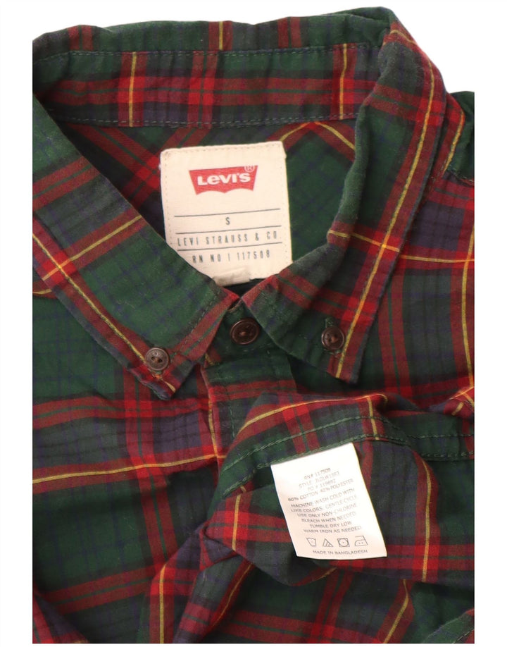 Camisa masculina Levi's pequena xadrez verde algodão