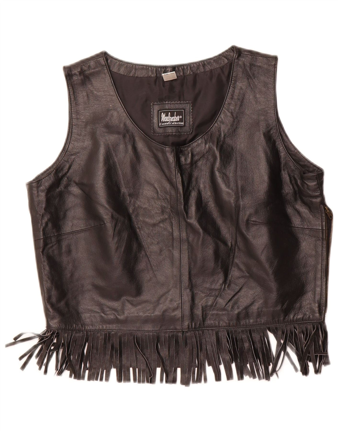 WOODPECKER Coleção feminina casual crop top EU 42 couro preto médio