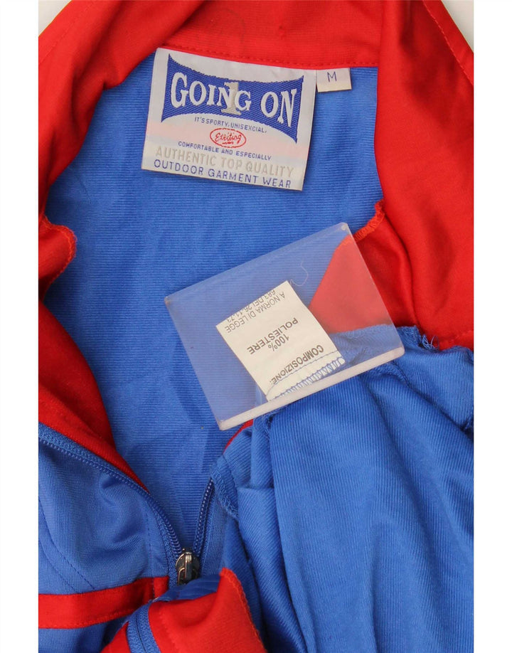 Jaqueta superior de agasalho gráfico masculino vintage poliéster colorblock azul médio
