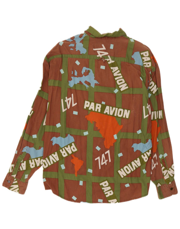 Camisa gráfica masculina Par Avion xadrez marrom médio