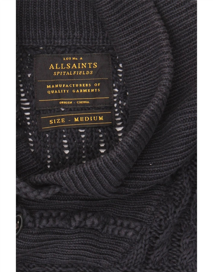 ALL SAINTS Mens Shawl Neck Jumper Sweater Medium Navy Blue Wool Vintage All Saints and Second-Hand All Saints from Messina Hembry 