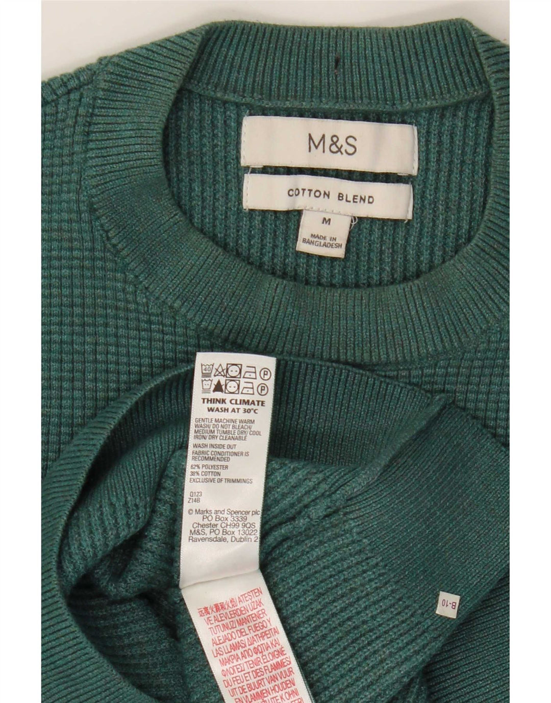 Suéter masculino Marks & Spencer com gola redonda em poliéster verde médio