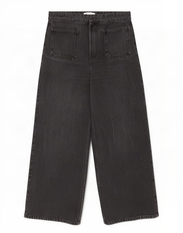 Zara Calça jeans feminina cintura alta com perna larga EU 36 XS W26 L25 cinza