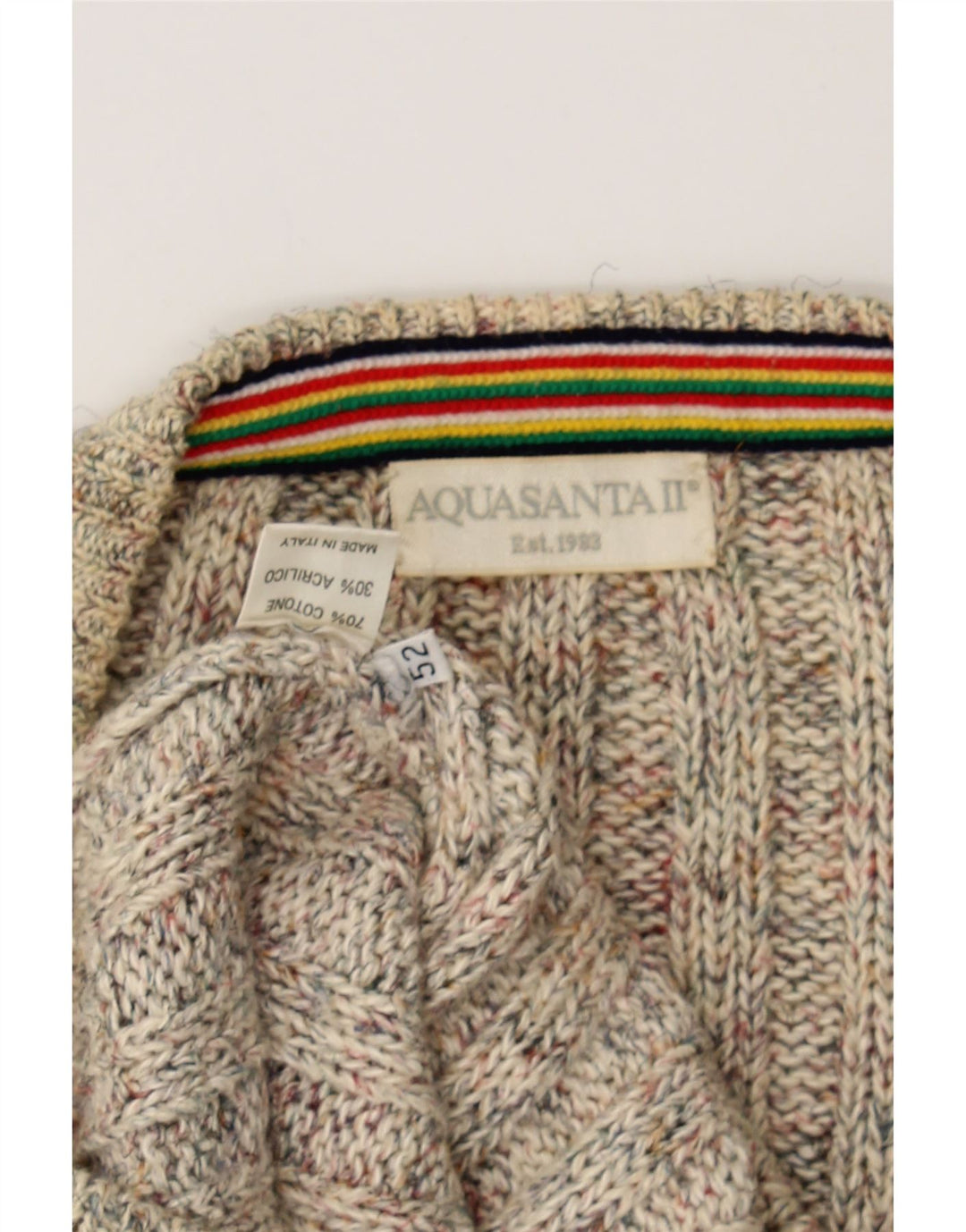 VINTAGE Womens V-Neck Jumper Sweater IT 52 2XL Beige Cotton Vintage Vintage and Second-Hand Vintage from Messina Hembry 
