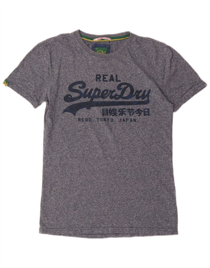 Camiseta masculina gráfica SUPERDRY top pequeno algodão manchado azul