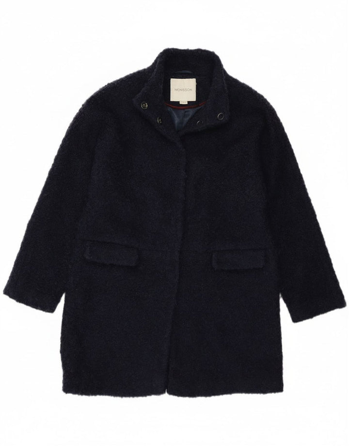 Sobretudo feminino Monsoon UK 12 poliéster azul marinho médio