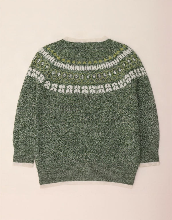 Suéter feminino vintage com gola canoa Reino Unido 22 3XL verde Fair Isle acrílico