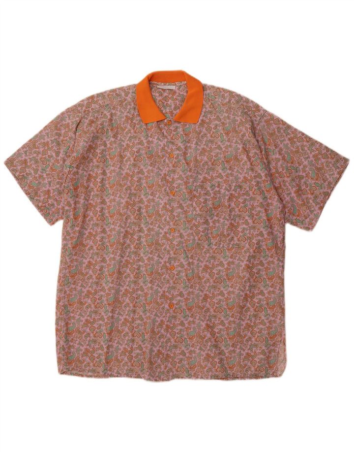 Camisa masculina de manga curta PULLOVERIA médio rosa Paisley retrô