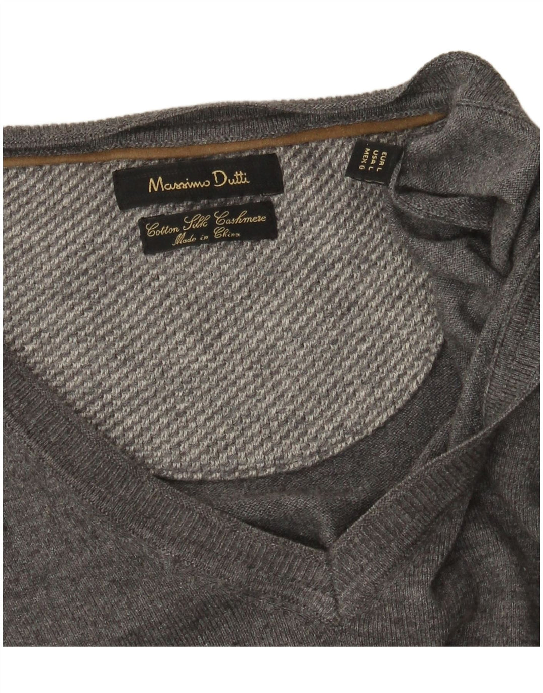 Suéter feminino Massimo Dutti com decote em V Reino Unido 16 grande algodão cinza