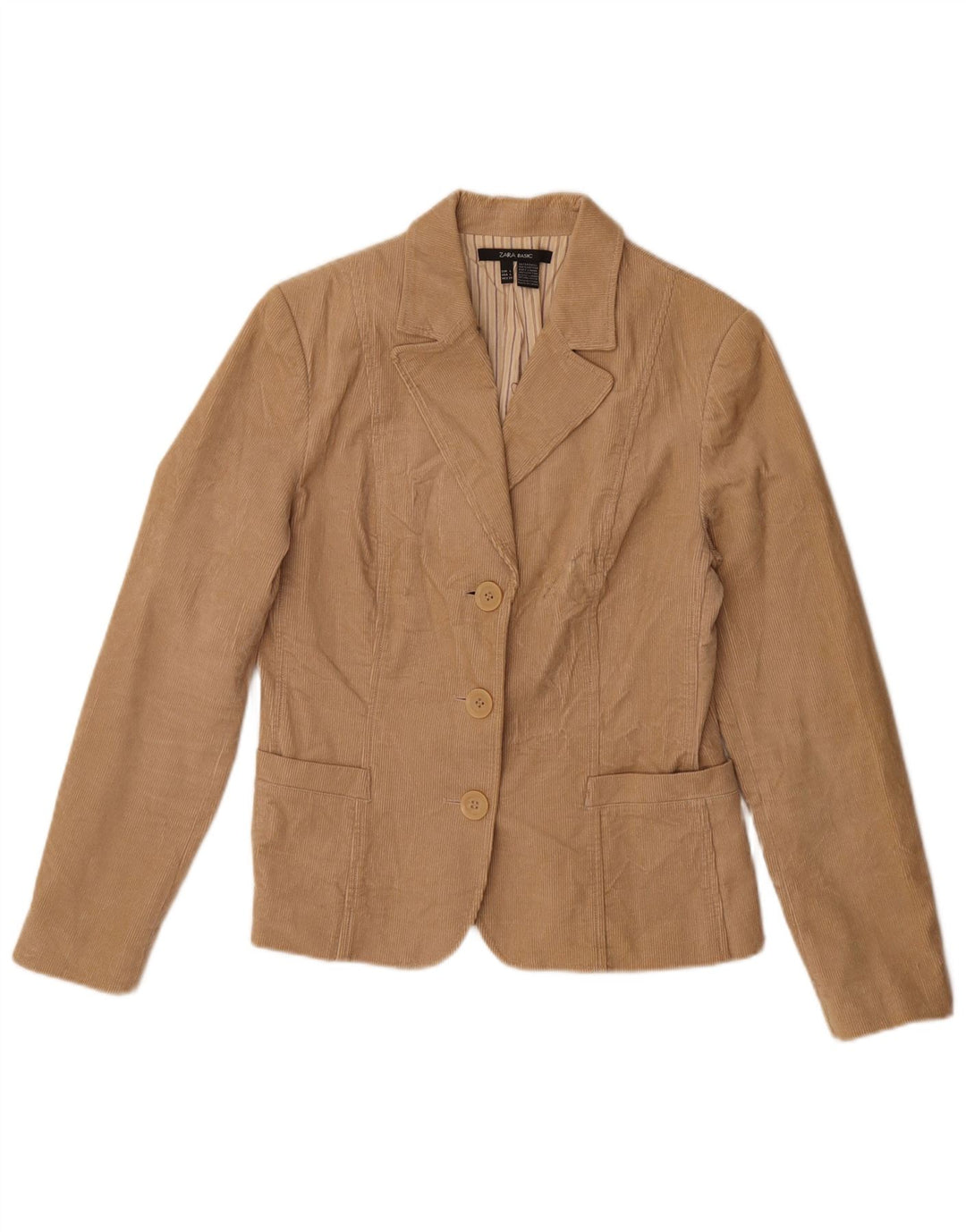 Zara Jaqueta blazer feminina de veludo cotelê com 3 botões Reino Unido 14 grande algodão bege