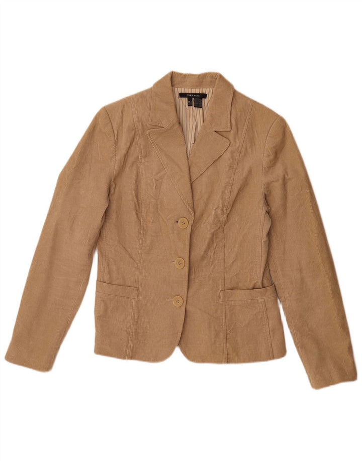 Zara Jaqueta blazer feminina de veludo cotelê com 3 botões Reino Unido 14 grande algodão bege