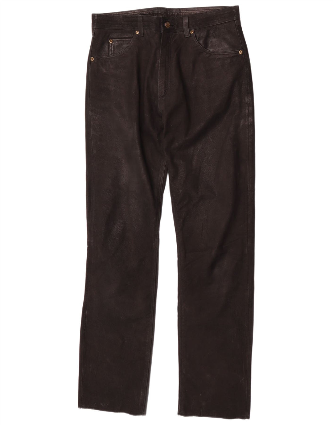 Calças de couro retas masculinas vintage W30 L32 pretas