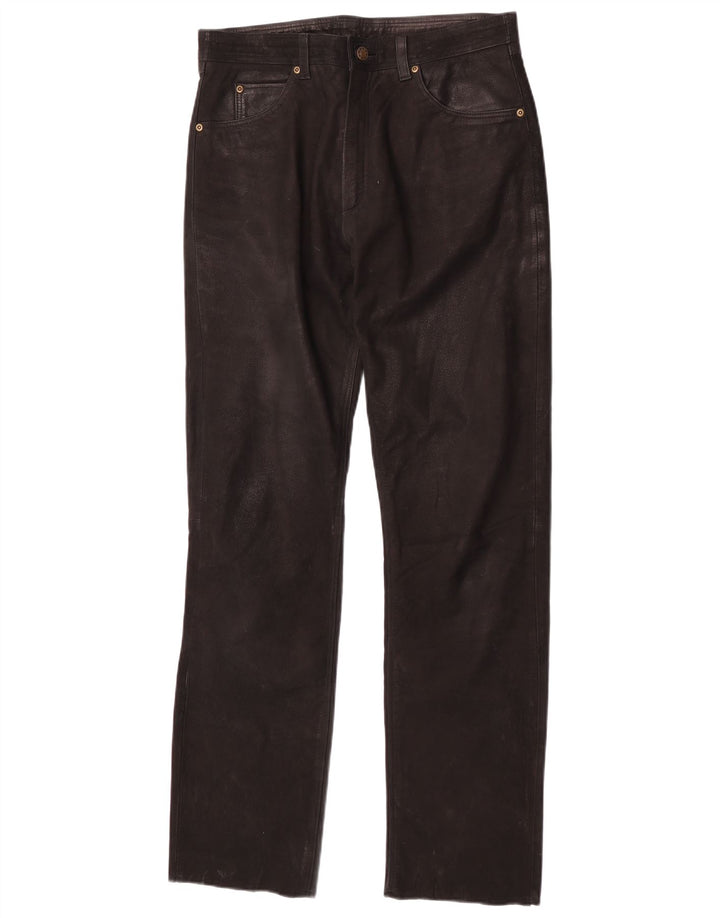 Calças de couro retas masculinas vintage W30 L32 pretas