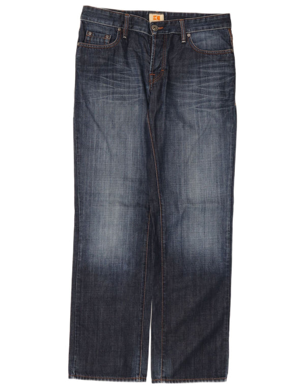 Hugo Boss Mens Straight Jeans W34 L32 Azul Marinho Algodão