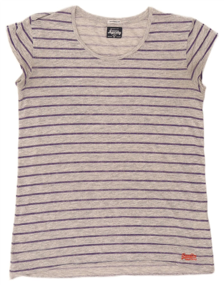Camiseta feminina Superdry UK 14 poliéster listrado cinza médio