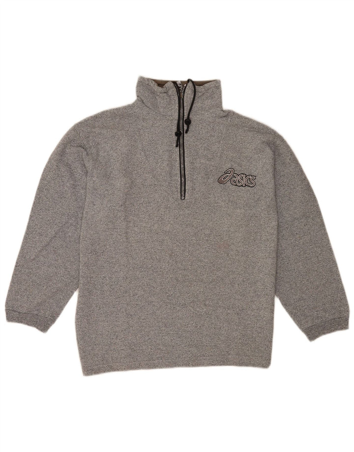 Moletom masculino Asics Graphic Zip Neck Jumper pequeno cinza manchado de algodão