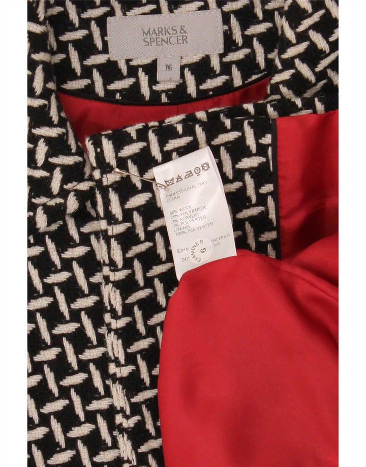 Jaqueta blazer feminina de 3 botões Marks & Spencer Reino Unido 16 grande preta geométrica