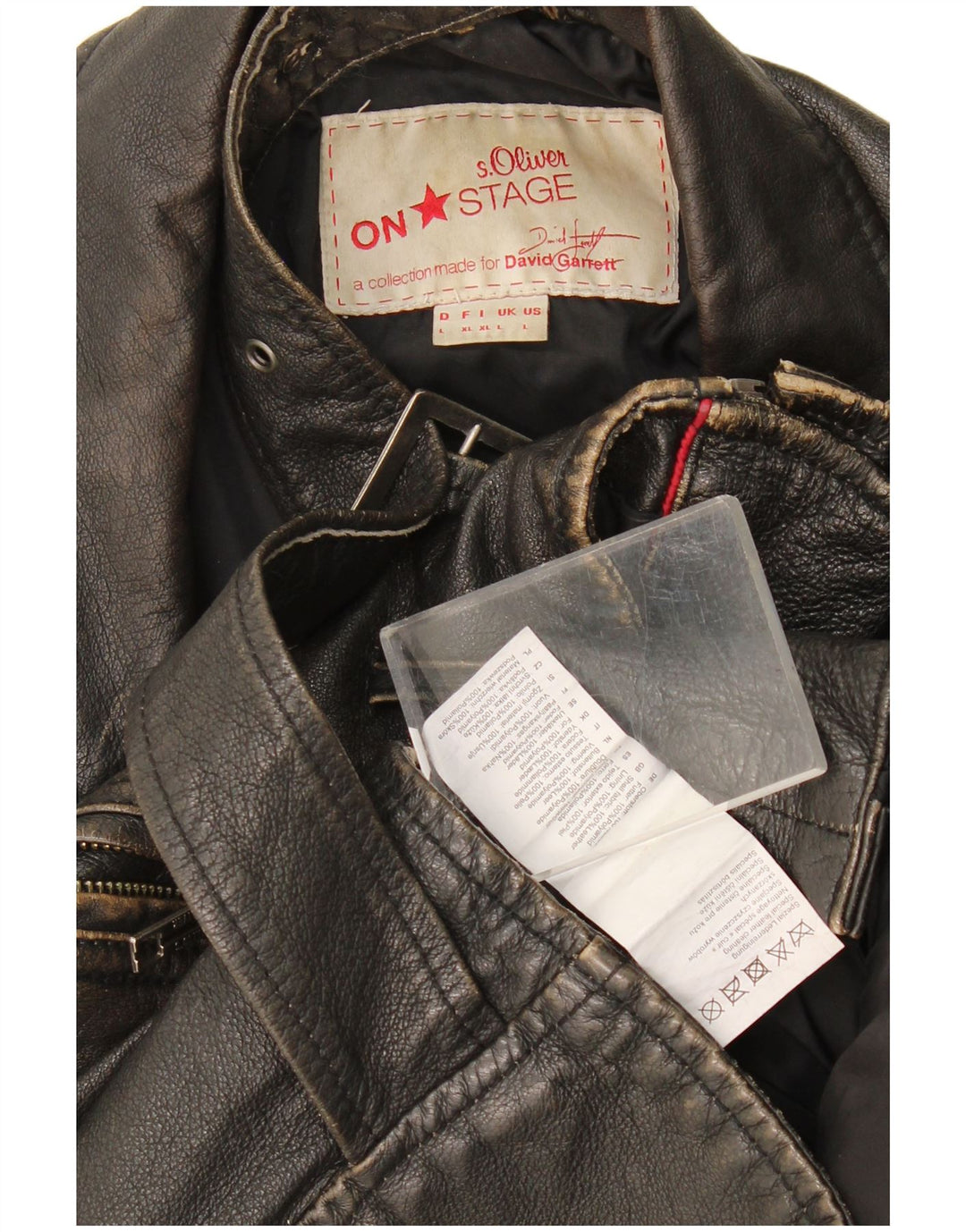 Jaqueta masculina de couro S.Oliver para motociclista Reino Unido 40 grande couro preto