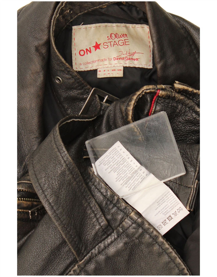 Jaqueta masculina de couro S.Oliver para motociclista Reino Unido 40 grande couro preto