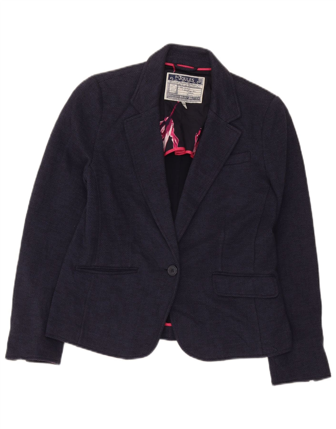Jaqueta blazer feminina Joules com 1 botão Reino Unido 14 grande espinha de peixe azul marinho