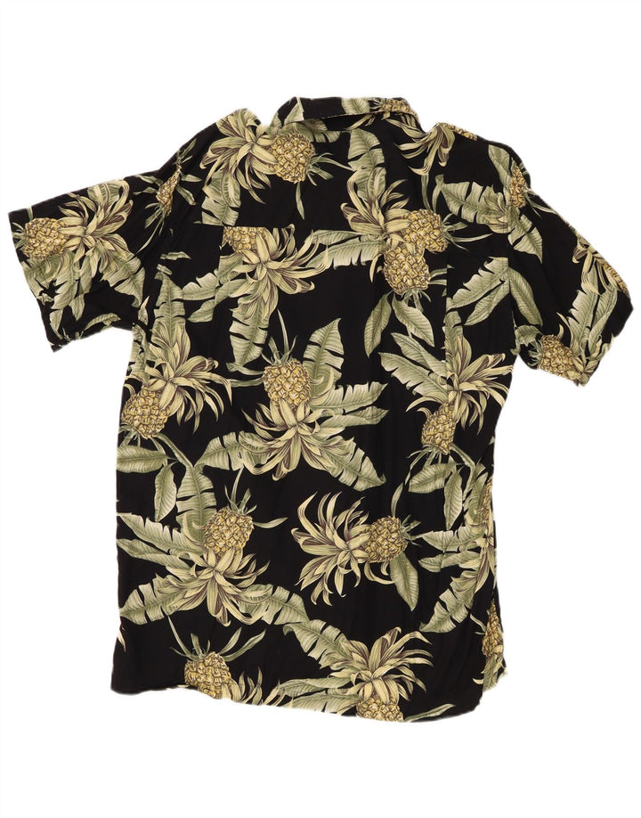 Camisa masculina Karmakula com estampa abstrata de manga curta, viscose preta média