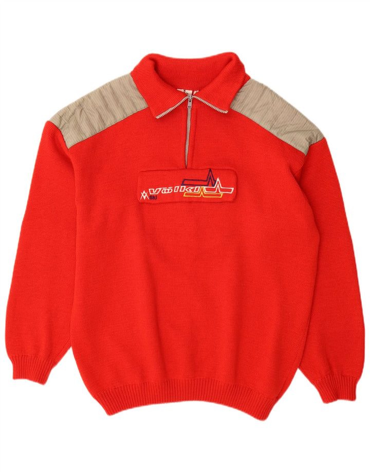 Suéter masculino Volkl com zíper e gola IT 52 grande lã colorblock vermelha