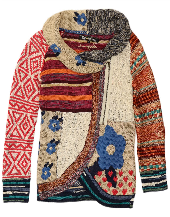 Suéter cardigã feminino Desigual Reino Unido 14 grandes retalhos multicoloridos