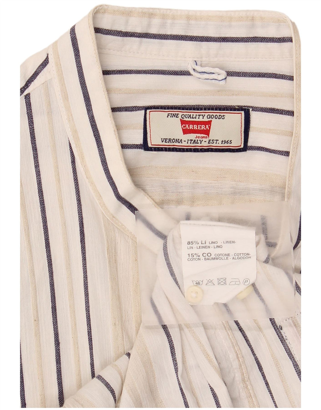 Camisa masculina Carrera Regular Fit grande linho listrado branco