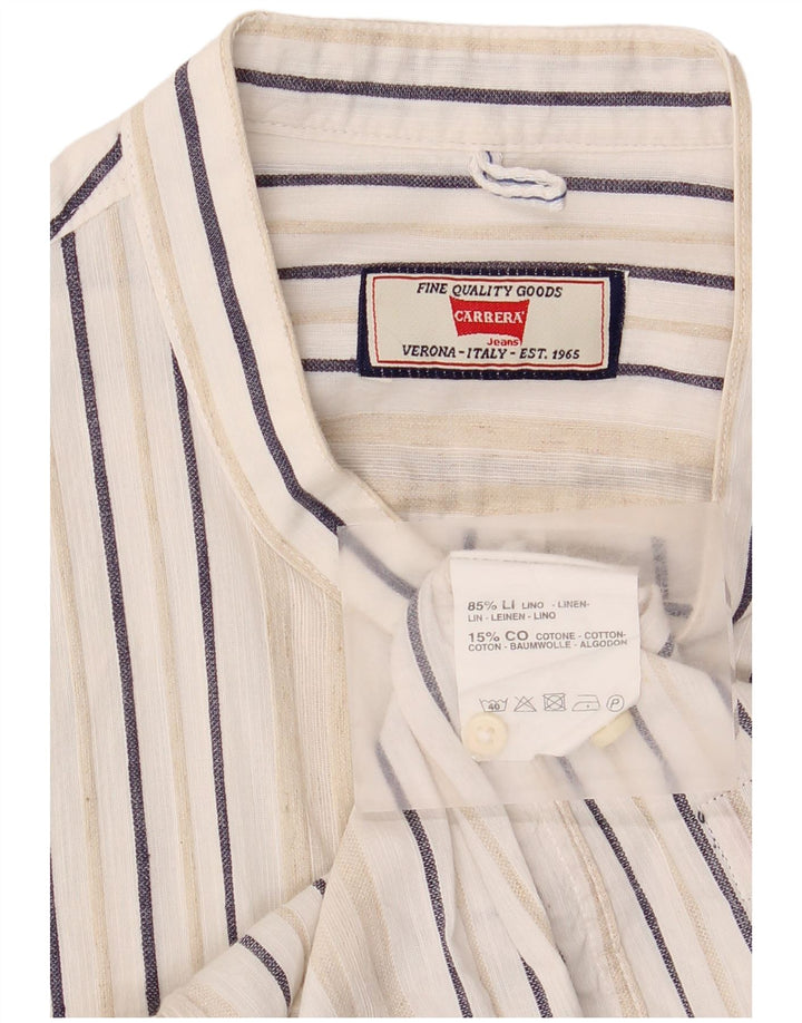 Camisa masculina Carrera Regular Fit grande linho listrado branco