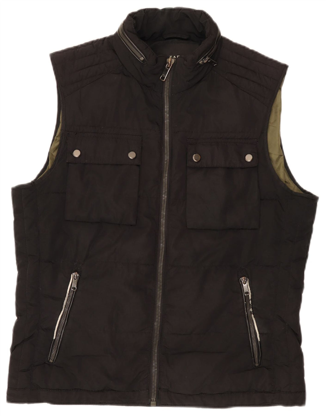 Zara Womens Hooded Utility Gilet UK 16 Grande Poliéster Preto