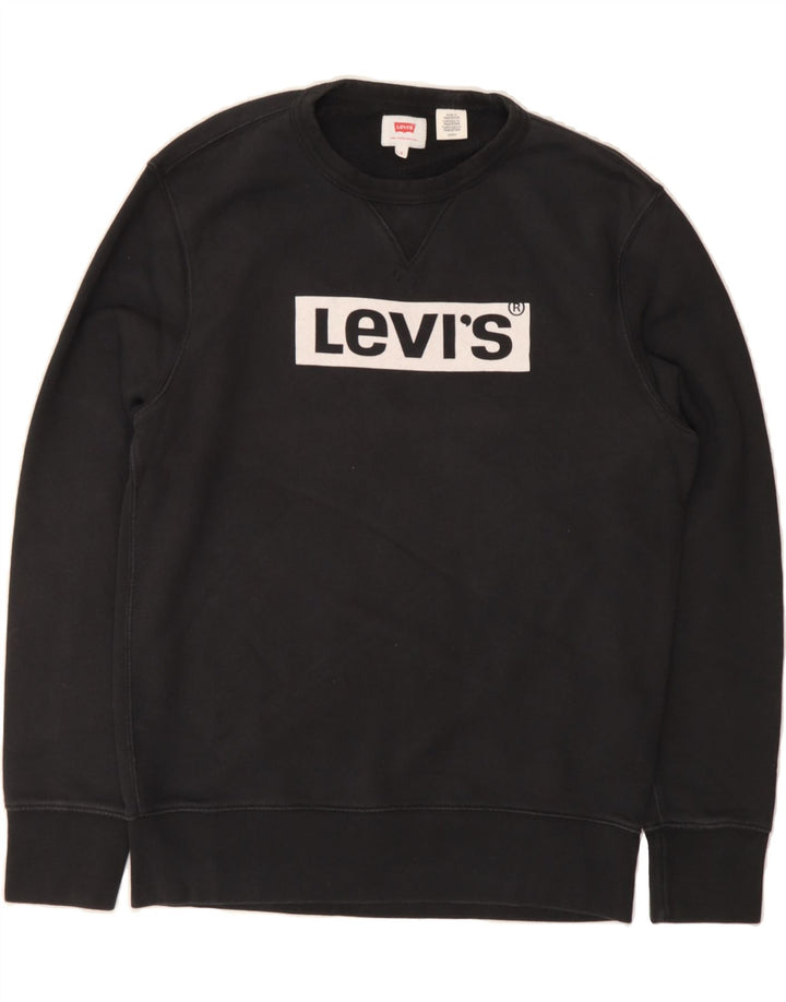 LEVI'S Mens Graphic Sweatshirt Jumper Small Black Cotton Vintage Levi's and Second-Hand Levi's from Messina Hembry 