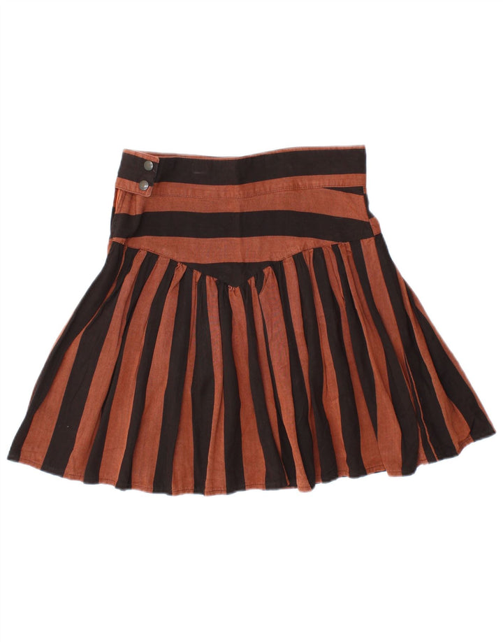 Mini saia plissada feminina VINTAGE IT 44 médio W28 viscose listrada marrom
