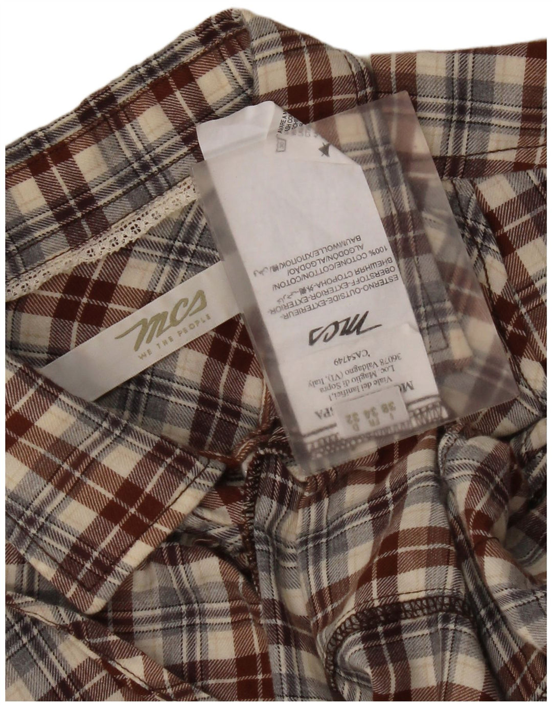 Camisa feminina Marlboro Classics com babados na frente IT 38 XS algodão xadrez marrom