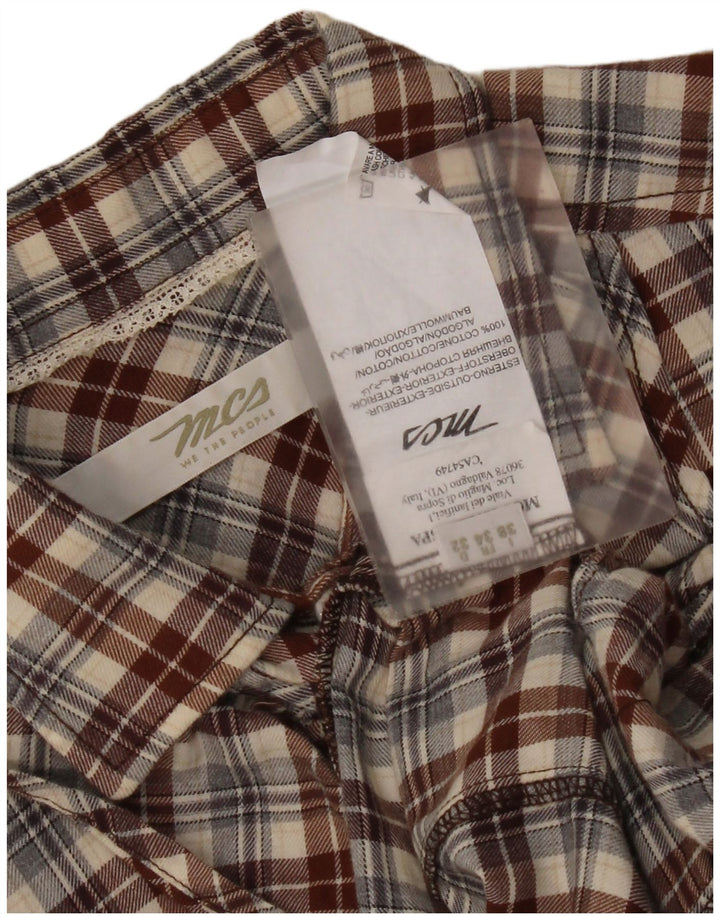 Camisa feminina Marlboro Classics com babados na frente IT 38 XS algodão xadrez marrom