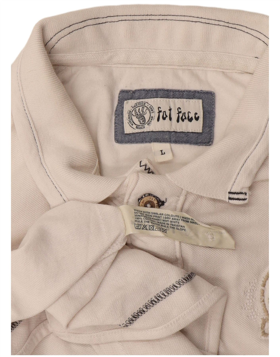 Camisa polo gráfica masculina Fat Face grande algodão branco