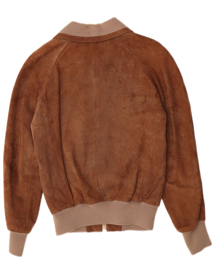 Jaqueta bomber masculina vintage de camurça IT 48 couro marrom médio