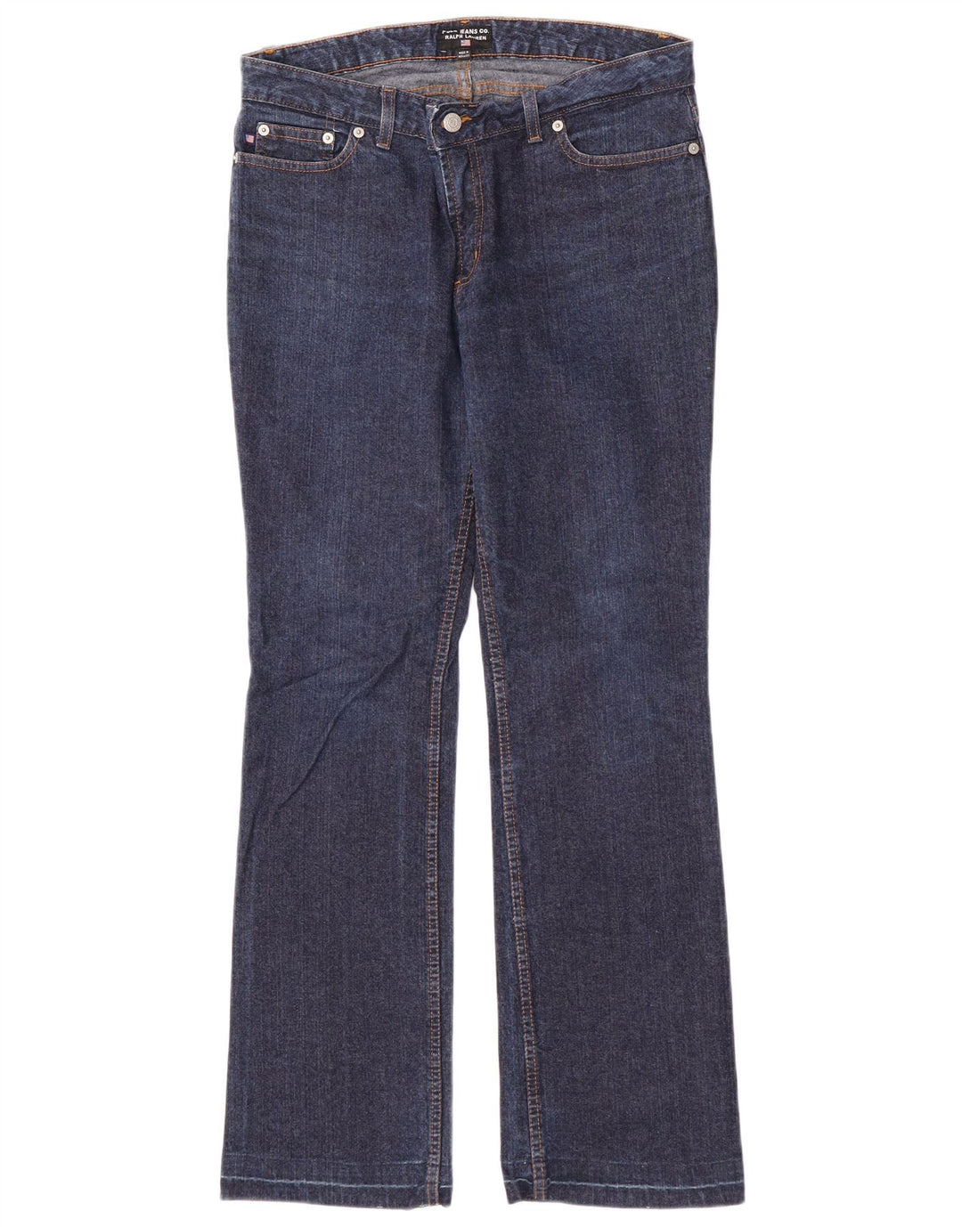 Jeans femininos Ralph Lauren Bootcut EUA 12 grandes W32 L30 algodão azul marinho